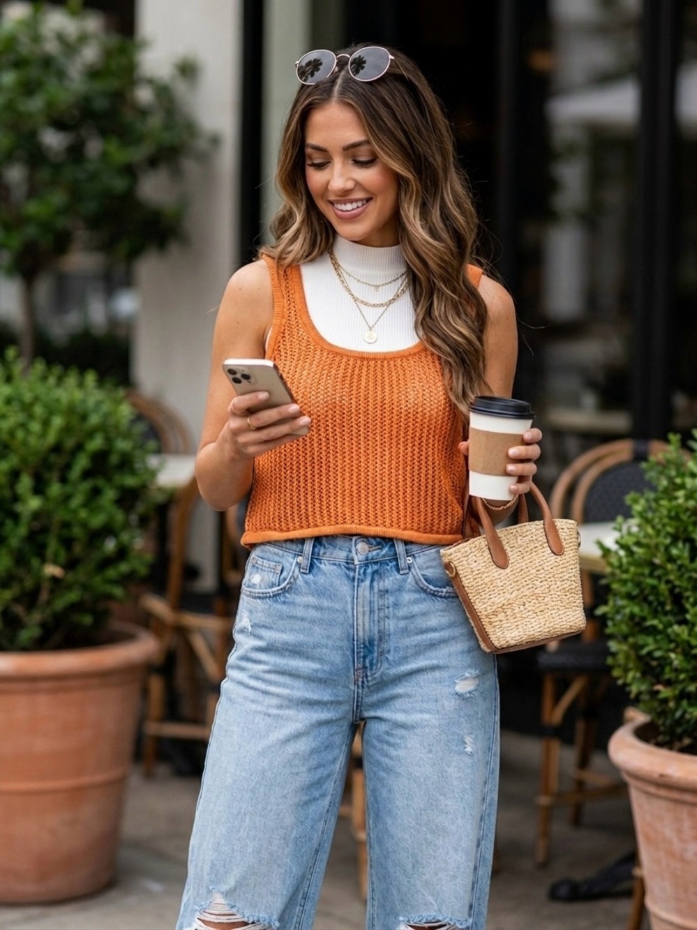 A New Day Women's Size Small Orange Knit Sleeveless Tank Crop Top